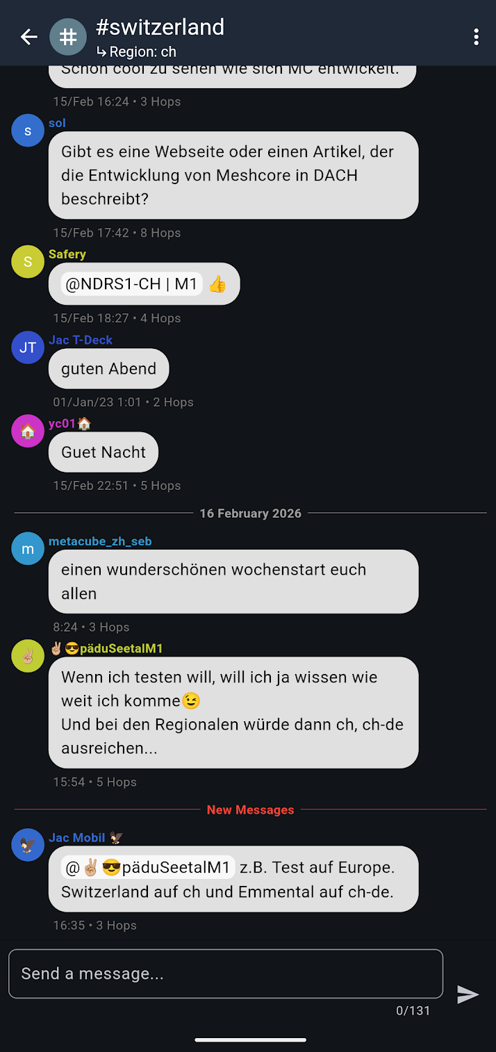 Channel header showing Region: ch in top center