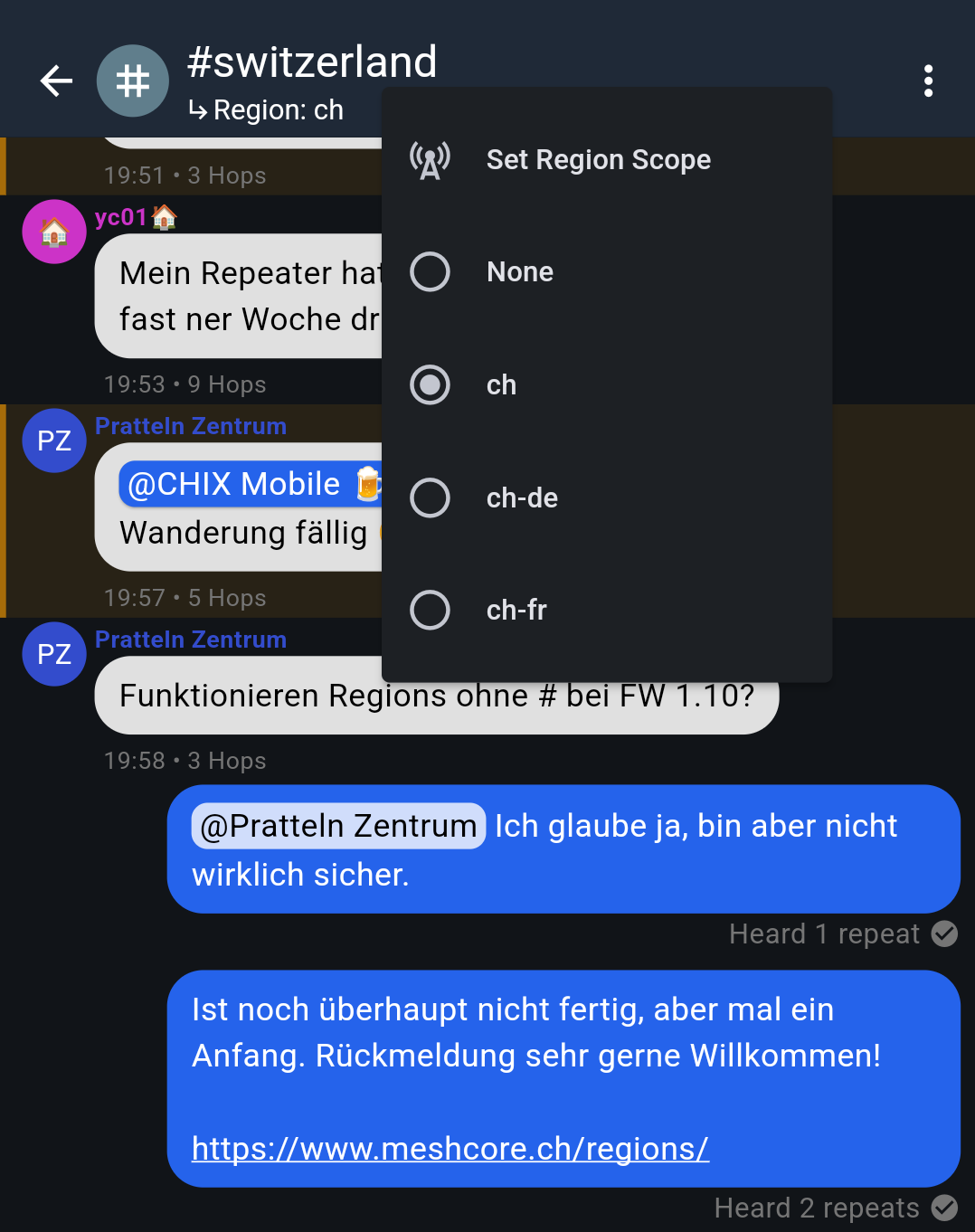 Channel menu showing Set Region Scope option