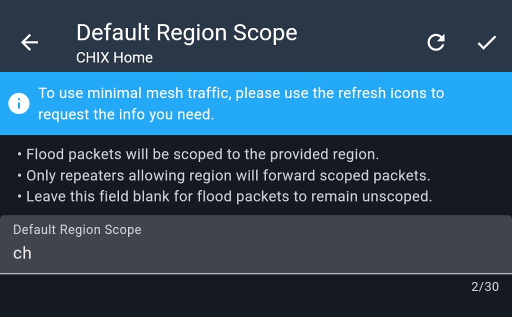 Default Region Scope screen with ch entered